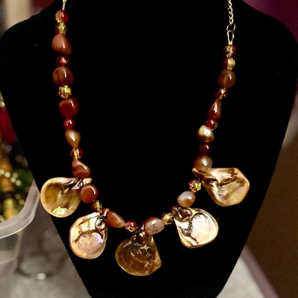 Gold and Brown Bohemian Shell Necklace